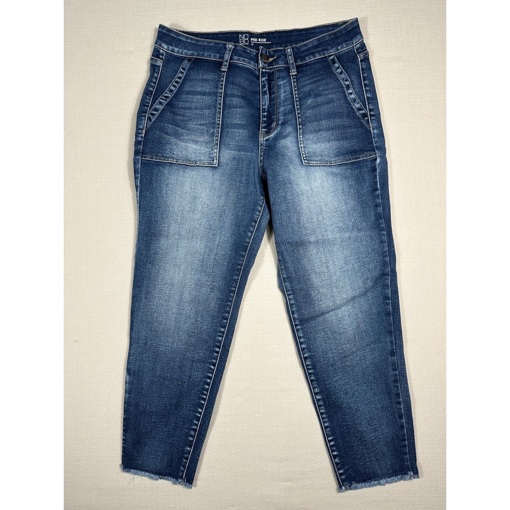 No Boundaries Mid Rise Jeans Womens 13 Blue Raw Hem Front Patch Pockets